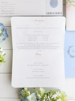 Reisepass-Einladung Set mit Vellum-Aquarell und Monogramm-Wachssiegel | Santorini, Griechenland
