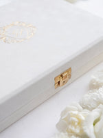 Luxus-Velvetbox mit Quaste Einladung mit Goldfolien-Hochzeitsort | Maßgeschneiderte Bestellung | Villa Balbiano, Comer See