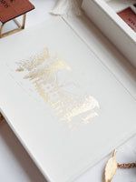 Luxus-Velvetbox mit Quaste Einladung mit Goldfolien-Hochzeitsort | Maßgeschneiderte Bestellung | Villa Balbiano, Comer See