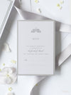 Schimmernde Silberne Tasche mit Monogramm Hochzeitseinladung Set