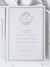 Schimmernde Silberne Tasche mit Monogramm Hochzeitseinladung Set