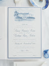 Pocketfold-Einladung mit Event-Location in Aquarell - Dusty Blue