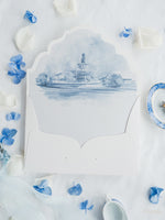 Pocketfold-Einladung mit Event-Location in Aquarell - Dusty Blue