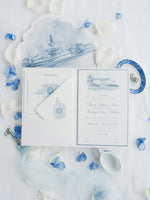 Pocketfold-Einladung mit Event-Location in Aquarell - Dusty Blue