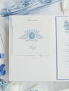 Pocketfold-Einladung mit Event-Location in Aquarell - Dusty Blue