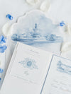 Pocketfold-Einladung mit Event-Location in Aquarell - Dusty Blue