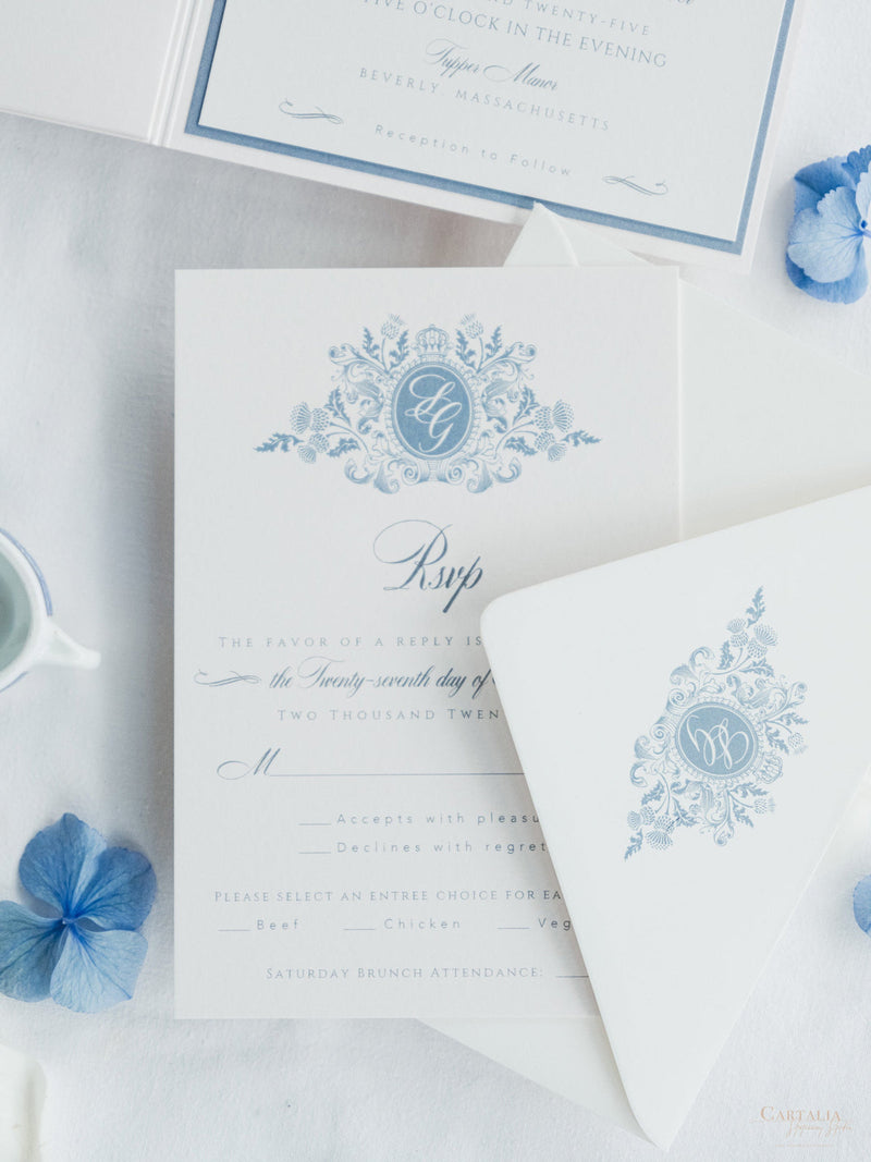 Pocketfold-Einladung mit Event-Location in Aquarell - Dusty Blue