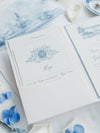 Pocketfold-Einladung mit Event-Location in Aquarell - Dusty Blue