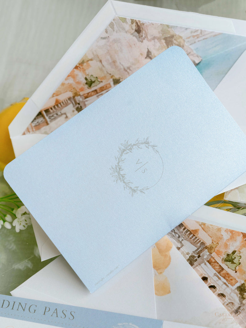 Amalfi-Küste Reisepass-Einladung, Zitronen Italienische Hochzeits-Einladung mit Vellum Aquarell