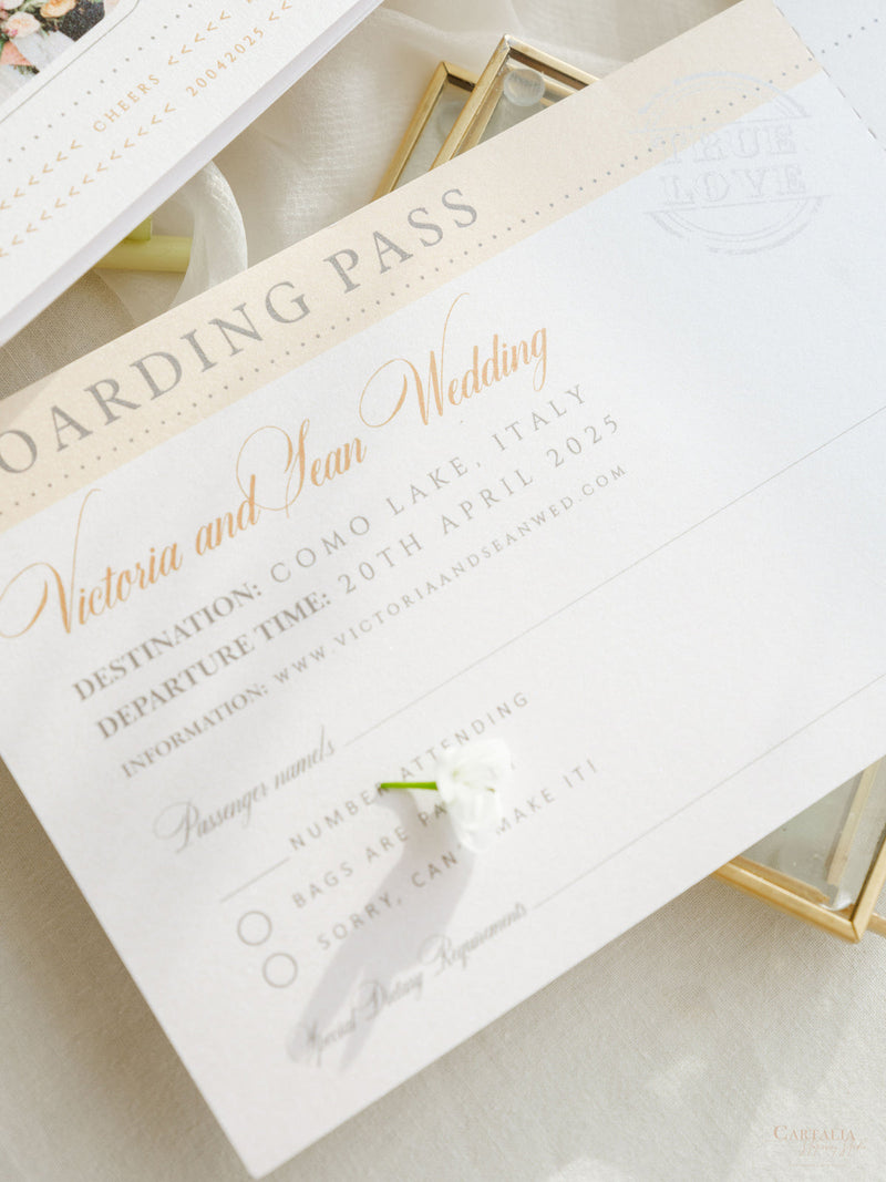 Luxuriöser Nude Hochzeitseinladung Pass Mit Graviertem Gold Flugzeug Anhänger