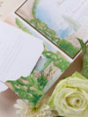 Villa del Balbianello | Luxuriöses Hochzeits-Einladungsset | Pocketstyle mit Aquarell-Hochzeitslocation und Goldfolie | Lake Como