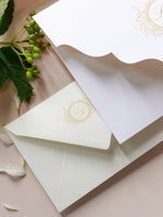 Villa del Balbianello | Luxuriöses Hochzeits-Einladungsset | Pocketstyle mit Aquarell-Hochzeitslocation und Goldfolie | Lake Como