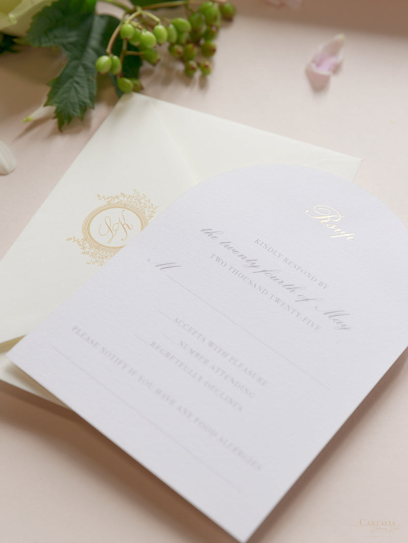 Villa del Balbianello | Luxuriöses Hochzeits-Einladungsset | Pocketstyle mit Aquarell-Hochzeitslocation und Goldfolie | Lake Como