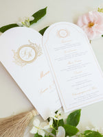 Menükarte mit Monogramm aus Goldfolie | Villa del Balbianello