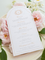 Menükarte mit Monogramm aus Goldfolie | Villa del Balbianello