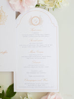 Menükarte mit Monogramm aus Goldfolie | Villa del Balbianello
