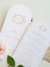 Menükarte mit Monogramm aus Goldfolie | Villa del Balbianello