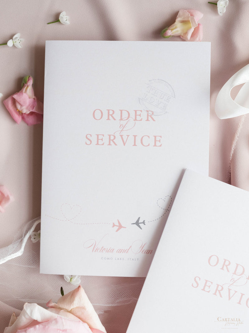 Hochzeitseinladung im Reisepass-Stil "Order of Service"-Karte