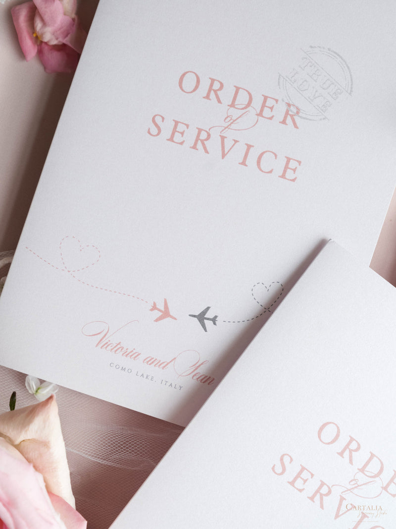 Hochzeitseinladung im Reisepass-Stil "Order of Service"-Karte