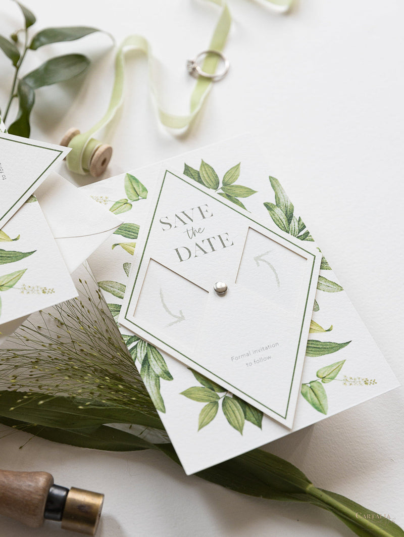 Interaktive ↻ Pivot Save the Date Karte Diamant in moderner Kalligraphie Boho