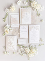Menükarte mit Lasergeschnittenen Rosendetails, Hochzeitsmenü, Tischmenü