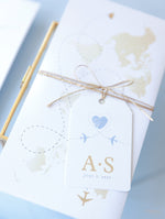 Luxuriöse Reisepass-Hochzeitseinladung in Blaugrau mit Goldfolie