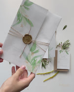 Pocketfold-Einladung Boho mit Wachssiegel und Kraftpapier-Umschlag