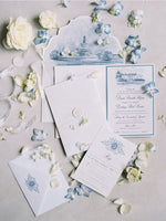 MUSTER - Pocketfold-Einladung mit Event-Location in Aquarell - Dusty Blue
