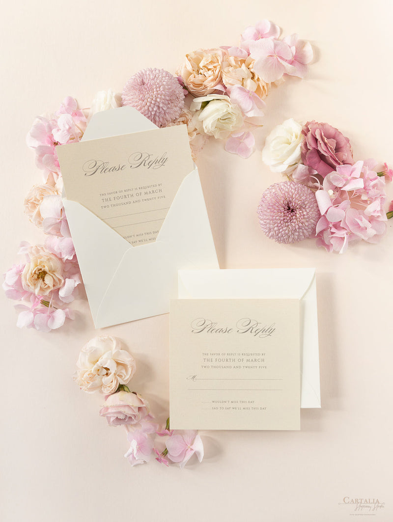 Champagner Lasergeschnittene Spitze Pocketfold Hochzeits-Antwortkarte, RSVP