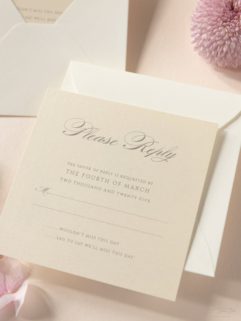 Champagner Lasergeschnittene Spitze Pocketfold Hochzeits-Antwortkarte, RSVP