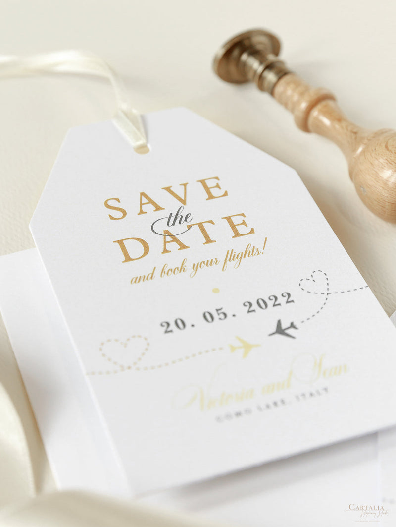 Gepäckanhänger Save-the-Date Karte mit Umschlag