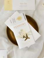 Gold Einladung Luxus Reisepass Hochzeitseinladung Flugzeug graviert Goldfolie Bordkarte