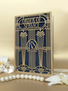 Goldene Hochzeitablaufkarte mit lasergeschnittenen Tordesign im Art-Deko Great Gatsby Stil
