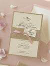 Hochzeits-Einladungs-Set Rosa mit Goldglitzer und Bauchbinde