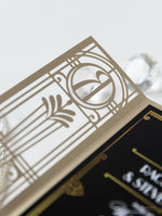 Hochzeitseinladung Gold/Marine im Art Deco Stil mit lasergeschnittenem Tor-Ornament