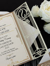 Hochzeitseinladung "Hollywood" Gold/Weiß im Art Deco Stil mit Bauchbinde