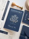 USA Reisepass-Hochzeitseinladung mit graviertem Flugzeuganhänger und Silberfolie