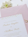 Hochzeitseinladung Rose mit Goldfolien-Monogramm + Umschlag