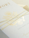 Luxuriöse Reisepass-Hochzeitseinladung Champagner mit echter Goldfolie