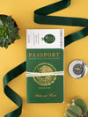 Reisepass Hochzeitseinladung Mexiko in Grün mit Bordkarte aus echter Goldfolie