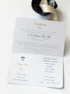 USA Reisepass-Hochzeitseinladung Navy mit Goldfolie + Bordkarte