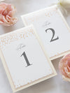 Klassische Konfetti-Tischnummerkarte & Name in Dusty Rosa und Champagner
