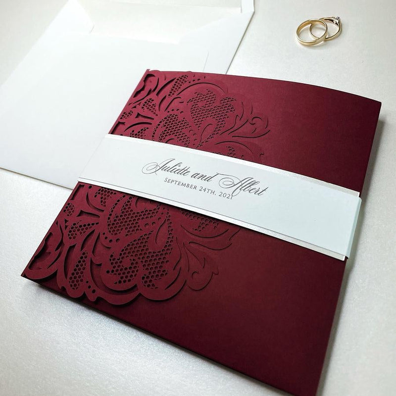 Opulentes lasergestanztes Pocketfold-Einladungs-Set Blush-Metallic mit 3 Einlegern