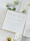 Lasergeschnittene Pocketfold-Hochzeitseinladung Perlweiß mit Blumenmotiv mit 3 Einlegern
