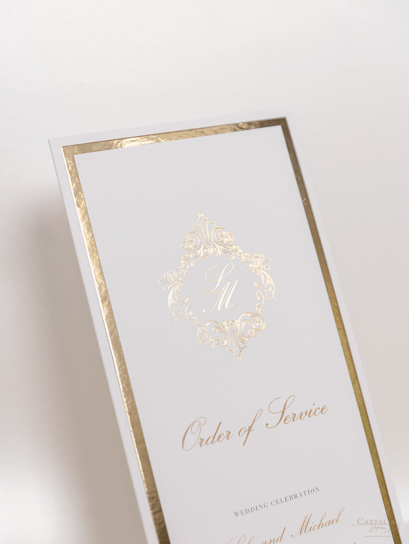 Luxuriöse Goldfolie "Order of Service"-Karte