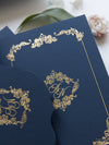 Luxuriöses und Klassisches Pocketfold-Einladungs-Set Marineblaue mit Goldfolie, Hochzeitseinladung mit 3 Einleger
