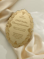 Luxuriöse Hochzeitseinladungs-Box "Form 1" mit graviertem Spiegel-Plexiglas in Gold