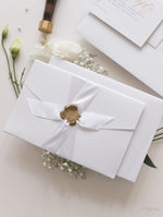 Pocketfold-Einladungs-Set mit Wachssiegel, Schleifenband und Goldfolie