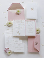 Pocketfold-Hochzeiteinladungs-Set "Dots" Blush Pink mit 4 Einlegern