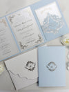 Pocketfold-Einladungs-Set Blau mit Goldfolie und Laserstanzung